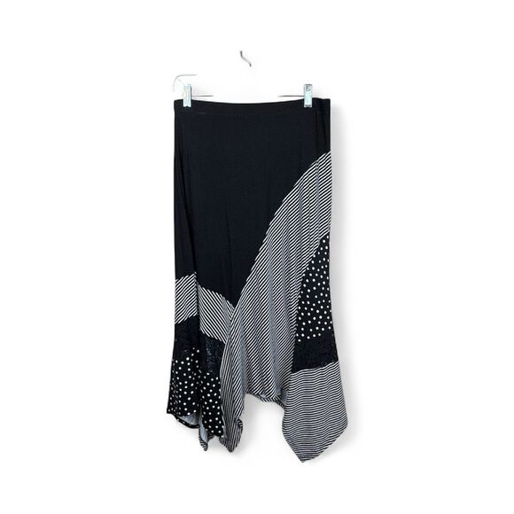 Chicos 1 Pieced Dots Stripe Hanky Hem Maxi‎ Skirt Womens US sz 8 Black White NWT - Picture 2 of 11